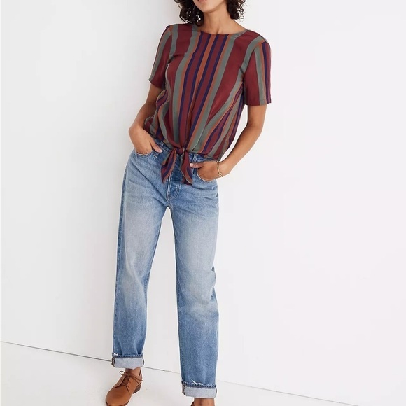 Madewell Button-Back Tie Tee in Rosalinda Stripe - Picture 4 of 16